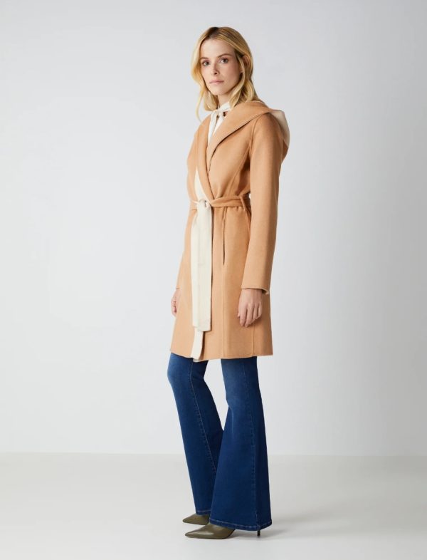 BCBG HOODED WRAP COAT - CAMEL IVORY - Image 3