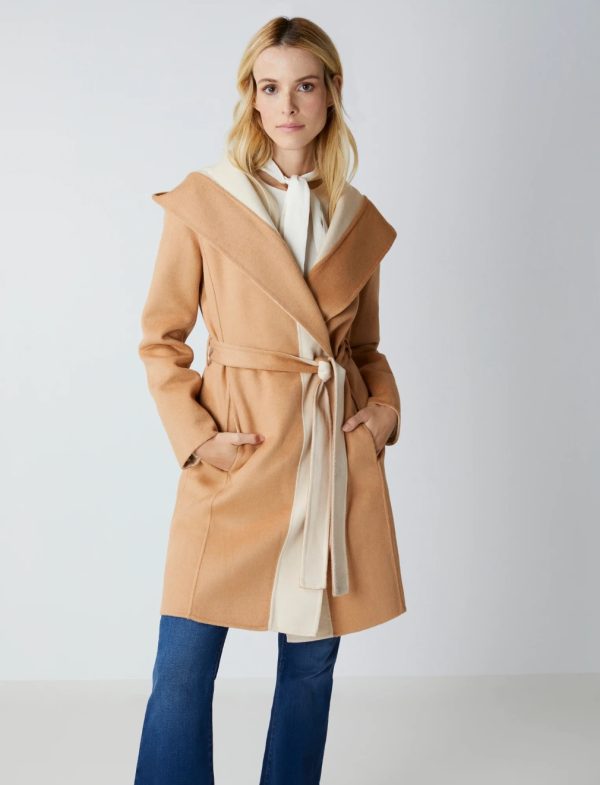 BCBG HOODED WRAP COAT - CAMEL IVORY - Image 5