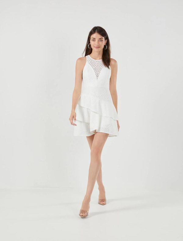 BCBG IDA PATTERNED LACE MINI DRESS - OFF WHITE