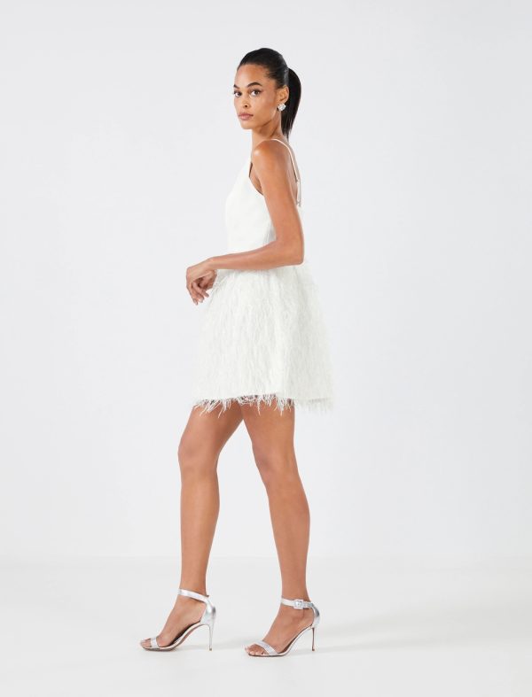 BCBG ILARA FEATHER MINI DRESS - OFF WHITE - Image 2