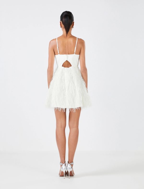 BCBG ILARA FEATHER MINI DRESS - OFF WHITE - Image 3