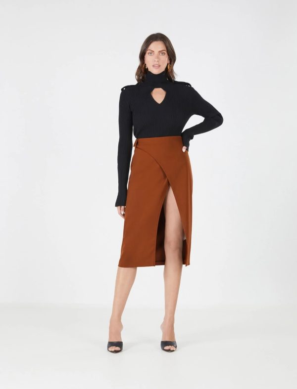 BCBG IMELDA WOOL SKIRT - CARAMEL CAFFE