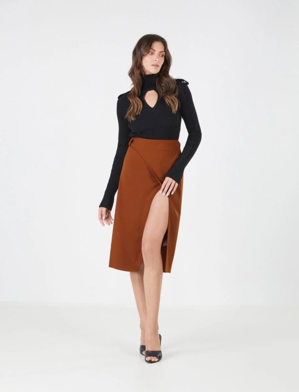 BCBG IMELDA WOOL SKIRT - CARAMEL CAFFE - Image 2