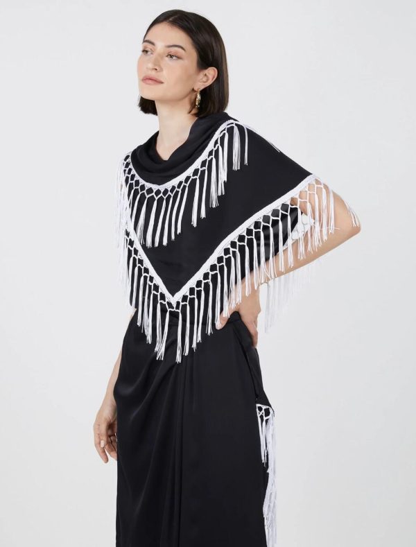 BCBG ANGELO DRAPED FRINGE TOP - BLACK BEAUTY - Image 2