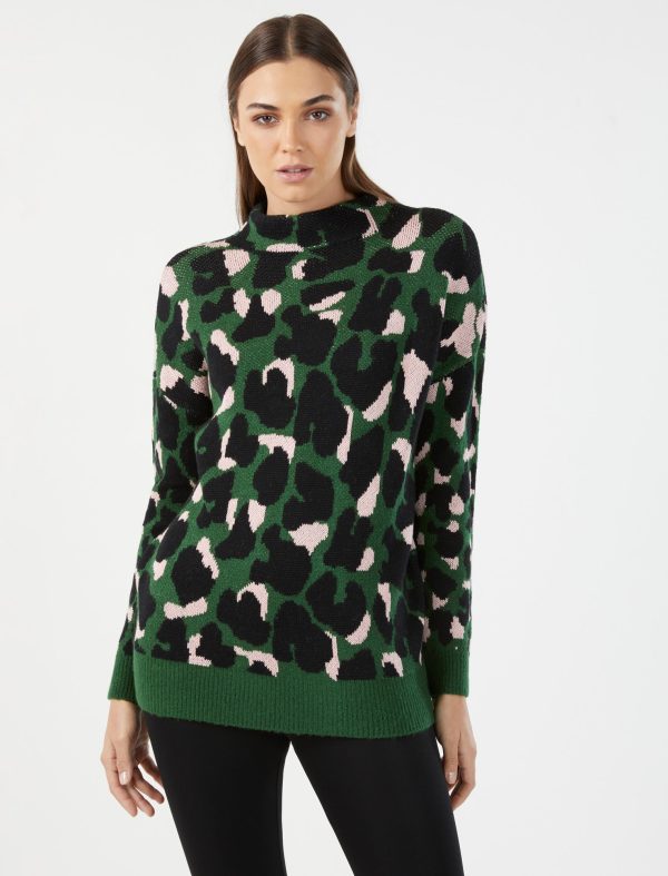 Bcbg Sweater Abstract Animal Jacquard