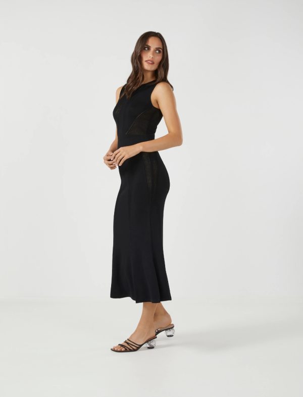 BCBG ISSA MESH PANEL MIDI DRESS - BLACK - Image 4