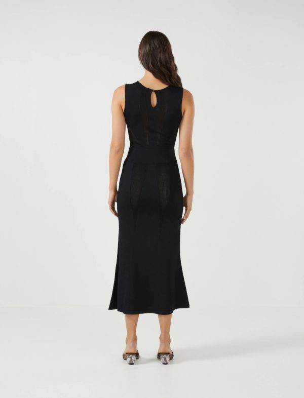 BCBG ISSA MESH PANEL MIDI DRESS - BLACK - Image 5