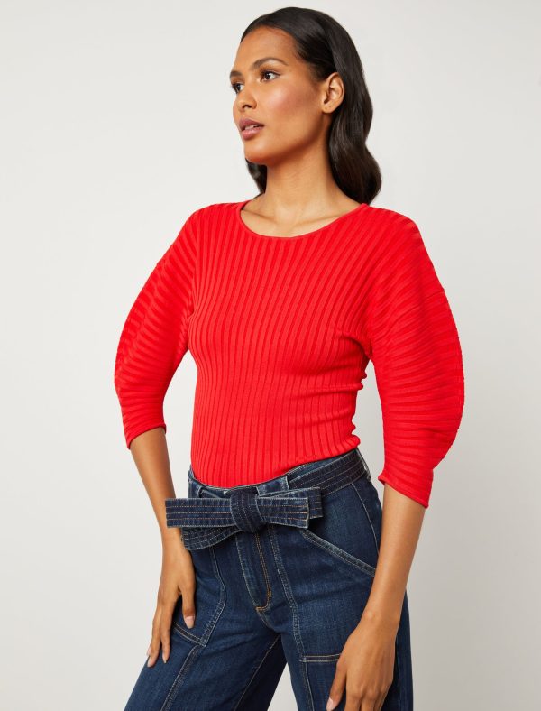 Bcbg Jade Puff Sleeve Rib Top