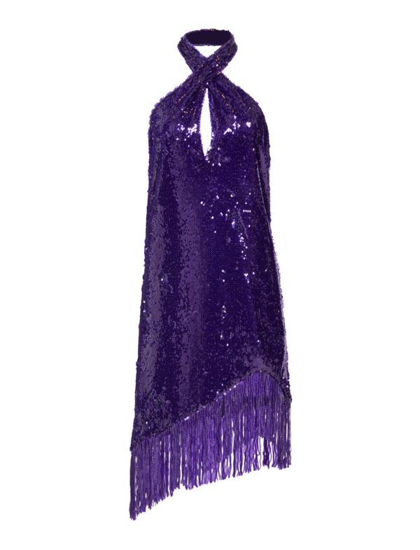 BCBG ANTON SEQUIN FRINGE EVENING DRESS - VIOLET - Image 5