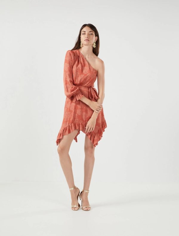 BCBG JOANNE ONE SHOULDER EVENING MINI DRESS - GINGER SPICE - Image 2