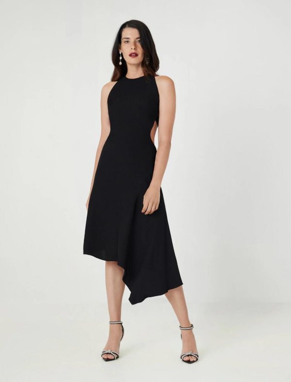 BCBG JOSEPHINE CUTOUT MIDI DRESS - BLACK