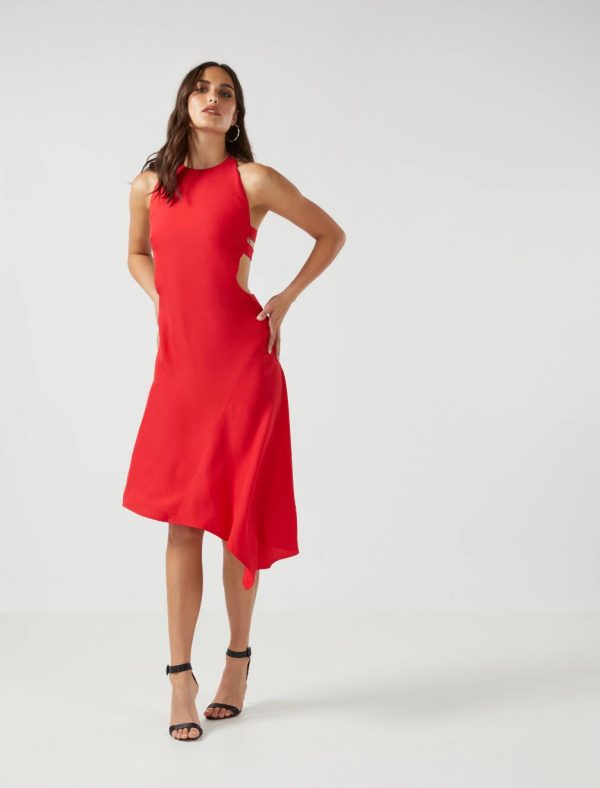 BCBG JOSEPHINE CUTOUT MIDI DRESS - RED - Image 3