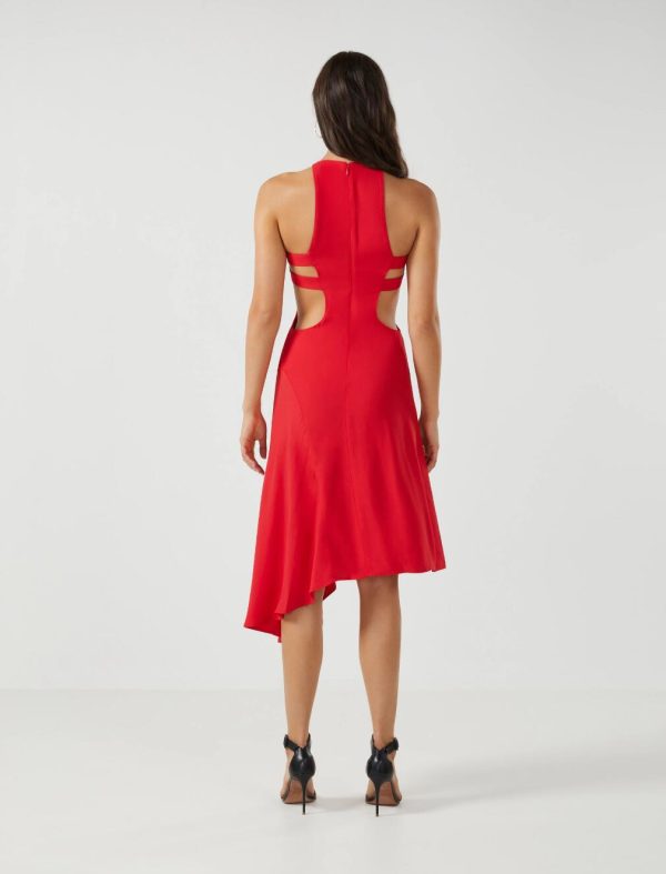 BCBG JOSEPHINE CUTOUT MIDI DRESS - RED - Image 4