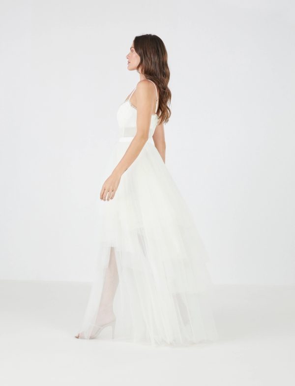 BCBG KATHERINE TULLE EVENING GOWN - GARDENIA - Image 3