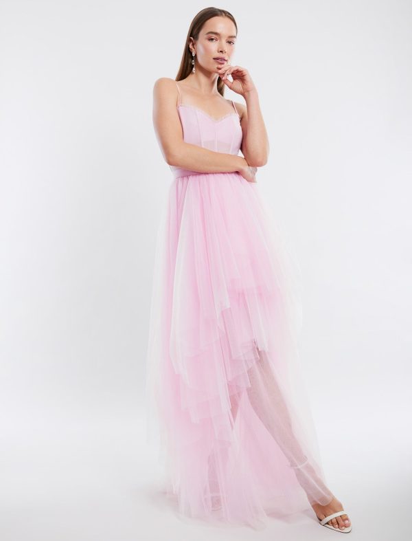 BCBG KATHERINE TULLE EVENING GOWN - PINK ROSE