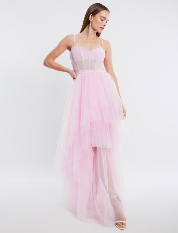 BCBG KATHERINE TULLE EVENING GOWN - PINK ROSE - Image 5