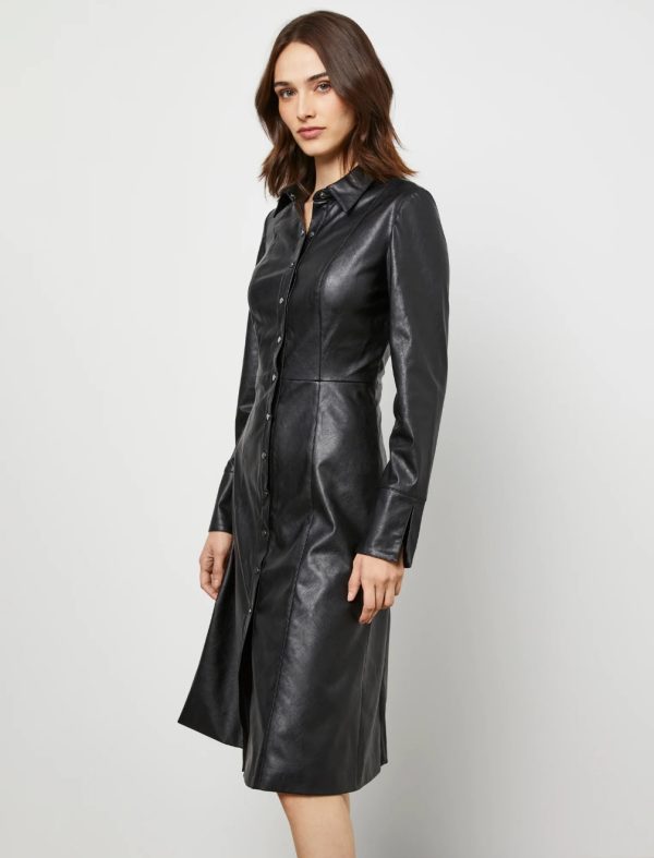 BCBG KAYCEE FAUX LEATHER DAY DRESS - BLACK - Image 2