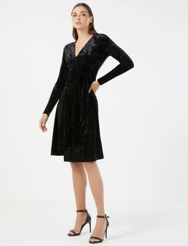 BCBG KAYLA VELVET FAUX WRAP DRESS - BLACK