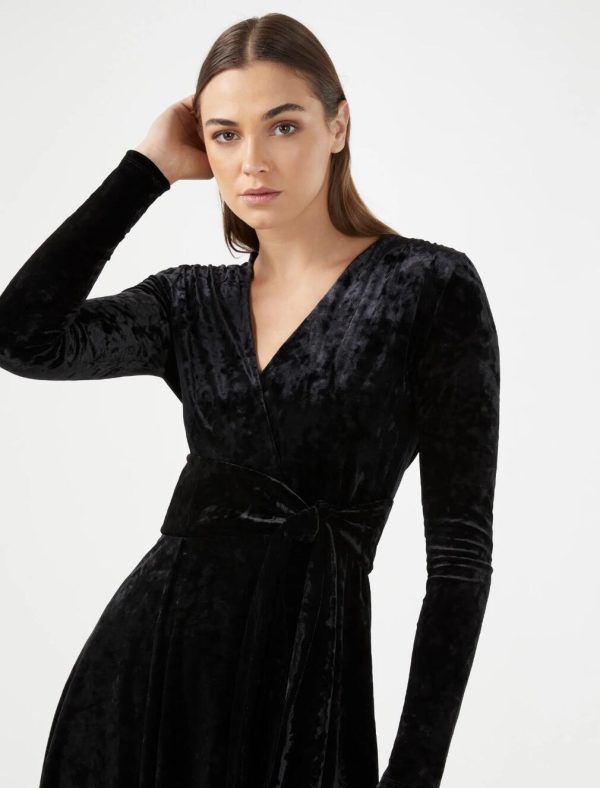 BCBG KAYLA VELVET FAUX WRAP DRESS - BLACK - Image 3