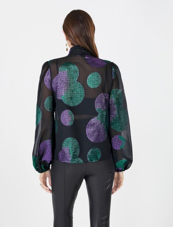 BCBG LEANDRA METALLIC PRINT BLOUSE - BLACK/VIOLET MULTI - Image 4