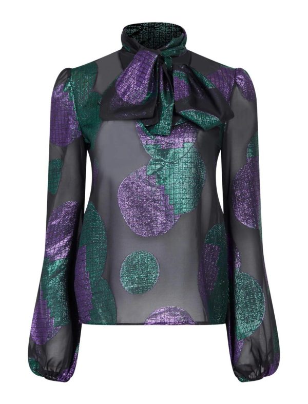 BCBG LEANDRA METALLIC PRINT BLOUSE - BLACK/VIOLET MULTI - Image 5