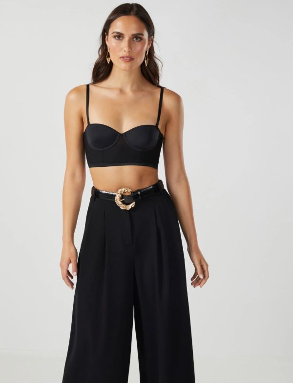 BCBG LEIGH CROPPED CORSET BUSTIER - BLACK