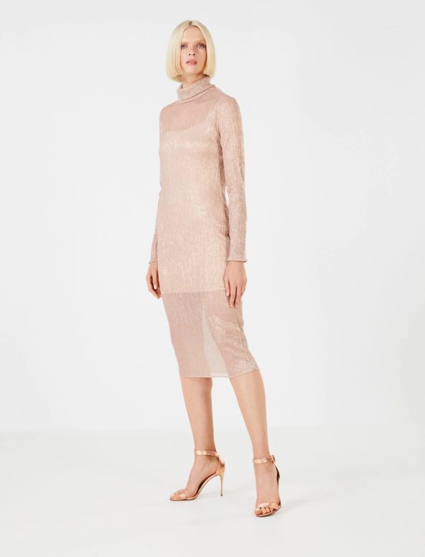 BCBG LEON MOCK NECK METALLIC DRESS - DUSTY ROSE - Image 2