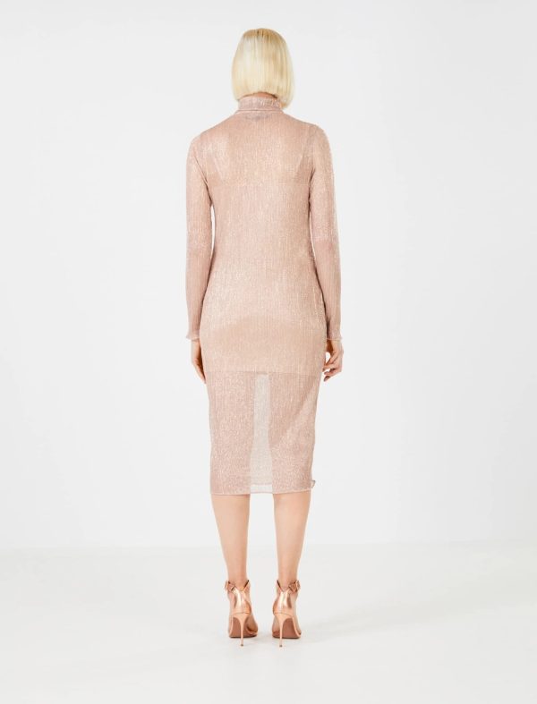 BCBG LEON MOCK NECK METALLIC DRESS - DUSTY ROSE - Image 3