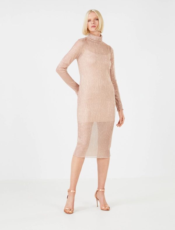 BCBG LEON MOCK NECK METALLIC DRESS - DUSTY ROSE - Image 4