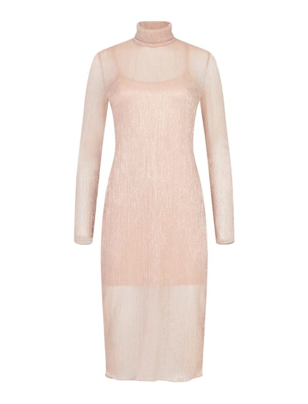 BCBG LEON MOCK NECK METALLIC DRESS - DUSTY ROSE - Image 5