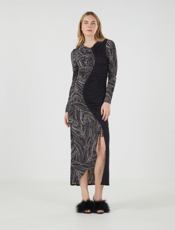 BCBG LIALLA CURVE DETAIL DRESS - BLACK MULTI COMBO - Image 5