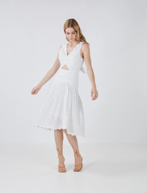 BCBG LILLY CUTOUT EYELET DRESS - OFF WHITE