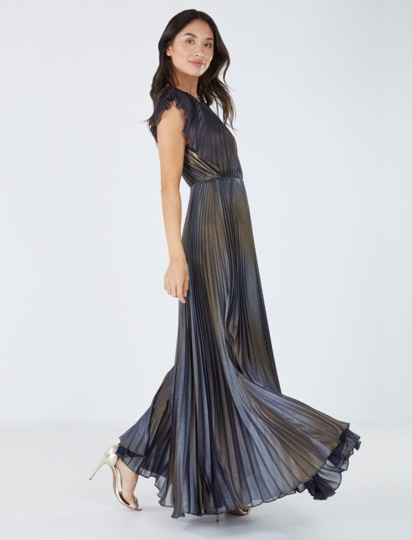 Bcbg Litte Metallic Pleat Evening Dress