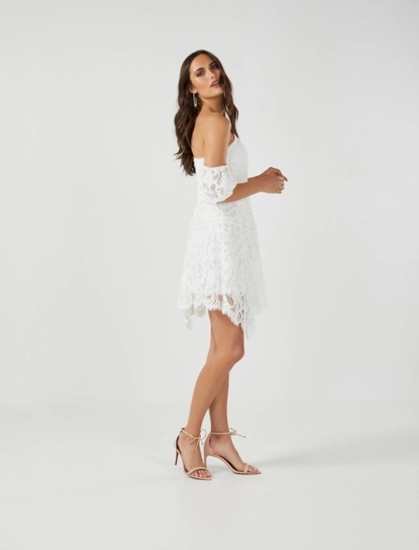 BCBG LOIS ONE-SHOULDER LACE DRESS - OFF WHITE - Image 2