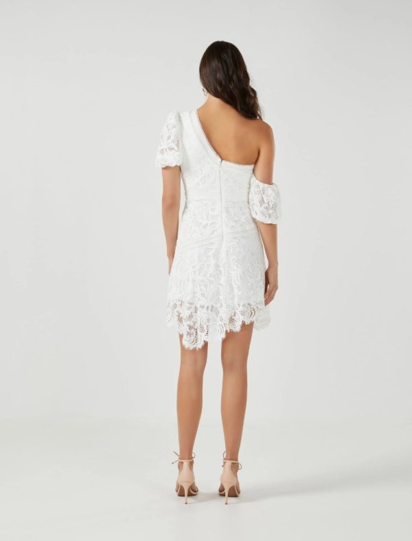 BCBG LOIS ONE-SHOULDER LACE DRESS - OFF WHITE - Image 4