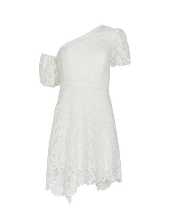 BCBG LOIS ONE-SHOULDER LACE DRESS - OFF WHITE - Image 5