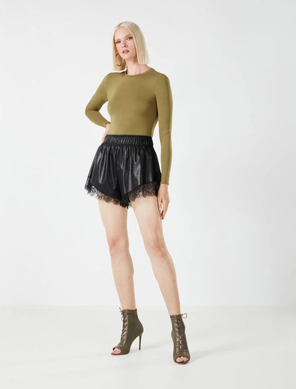 BCBG LONG SLEEVE FITTED LAYERING TOP - OLIVE