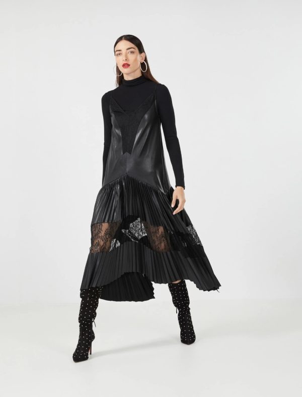 BCBG ARIANA FAUX LEATHER DRESS - BLACK BEAUTY - Image 2