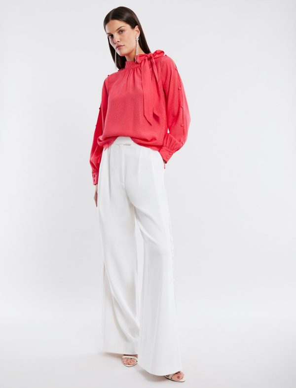 BCBG LONG SLEEVE NECK-TIE TOP - GERANIUM