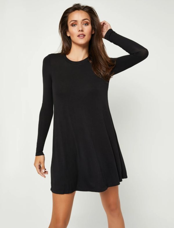 BCBG LONG SLEEVE T-SHIRT DRESS - BLACK - Image 2