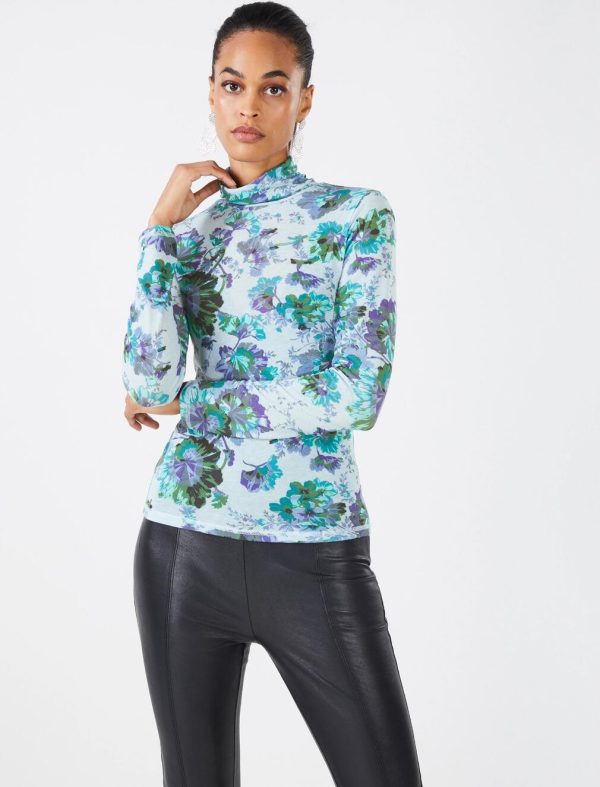 BCBG LONG SLEEVE TURTLENECK TOP - MULTI