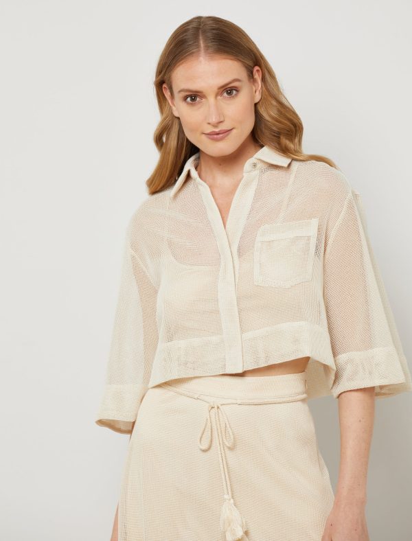 Bcbg Loretta Long Sleeve Loose Crop Button Down Shirt