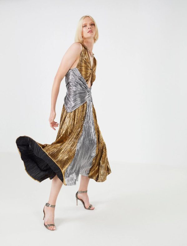 BCBG LORZO TWO-TONE METALLIC EVENING DRESS - GOLD - Image 3