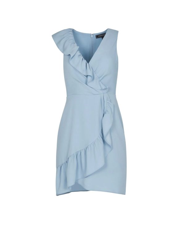 BCBG LOUISE RUFFLE MINI DRESS - DUSTY BLUE - Image 5