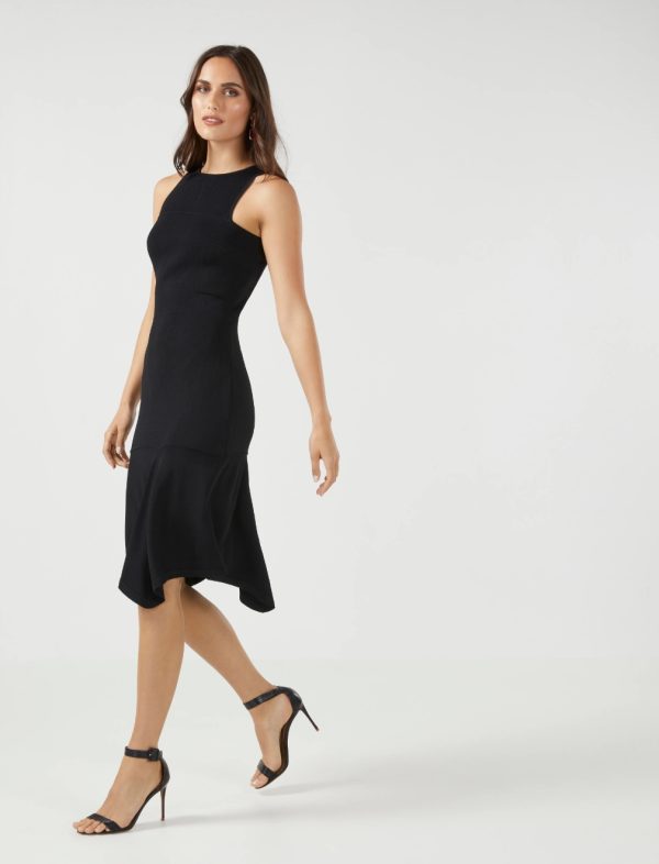 BCBG LUCIO MESH HALTER MIDI DRESS - BLACK - Image 3