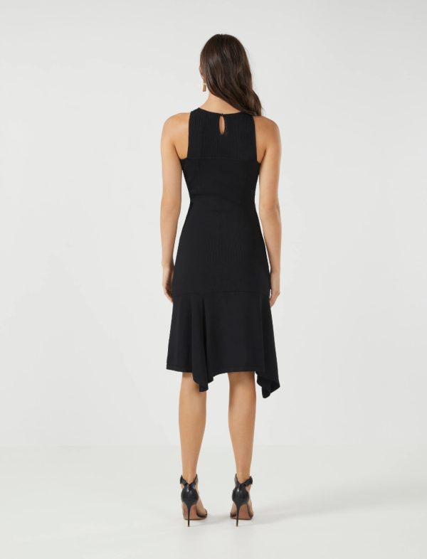 BCBG LUCIO MESH HALTER MIDI DRESS - BLACK - Image 4