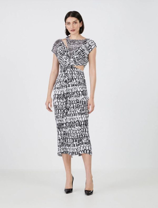 BCBG LUDOVIC CUTOUT MIDI DRESS - GARDENIA/BLACK COMBO