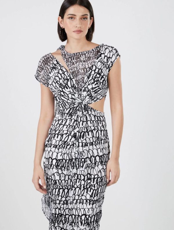 BCBG LUDOVIC CUTOUT MIDI DRESS - GARDENIA/BLACK COMBO - Image 2