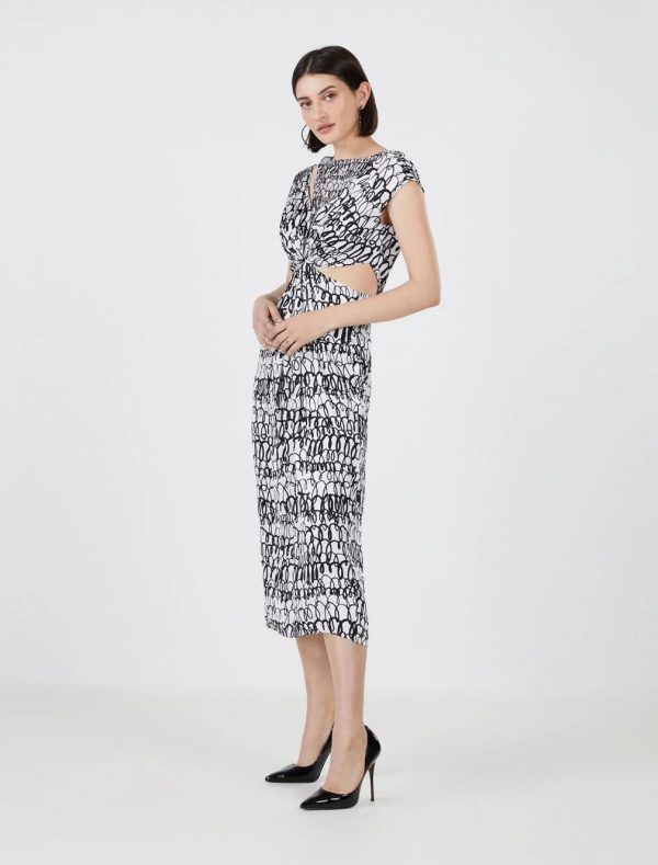 BCBG LUDOVIC CUTOUT MIDI DRESS - GARDENIA/BLACK COMBO - Image 3