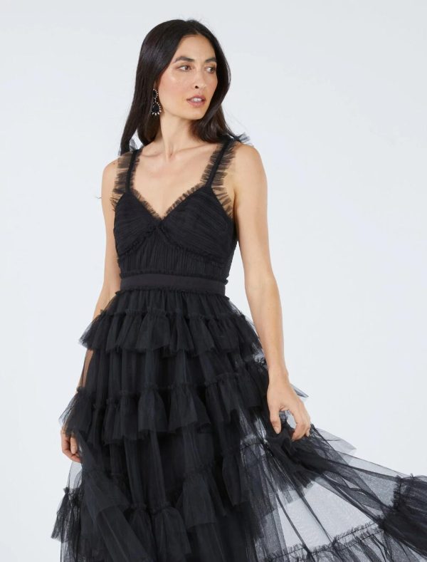 BCBG LUNA RUFFLED EVENING DRESS - BLACK - Image 3